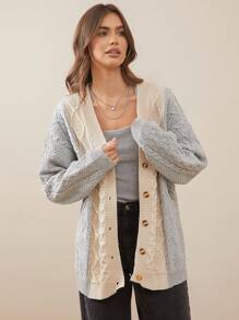 WESTFADE Áo len cardigan dệt kim màu khối - Kem - Xem 5