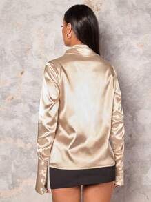 Glamine Women's Elegant Long Sleeve Solid Color Satin Blouse Fall Cloth For Women - Champagne - View 2