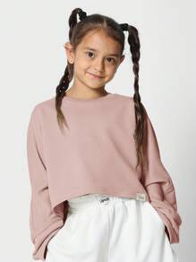 SUMWON Tween Girls Everyday Oversized Fit Flared Sleeve Sweatshirt - Pink - View 1