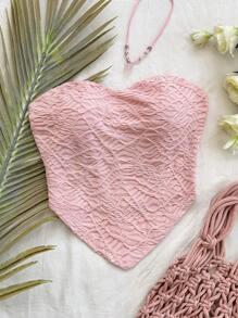 Soleia Parte superior de tubo con textura y bajo asimétrico de unicolor para mujer, verano - Rosa - Ver 3