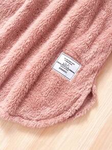 SHEIN Tween Girl Asymmetrical Hem Text Embroidered Warm Turtleneck Double-Sided Fleece Midi Sweatshirt Dress, For Casual Wear, Autumn & Winter, Pink - Dusty Pink - View 5