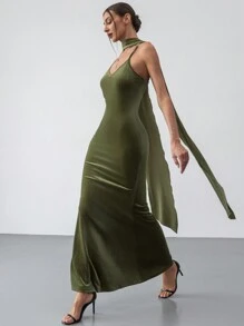Aloruh Women's Spaghetti Strap Backless Split Dress