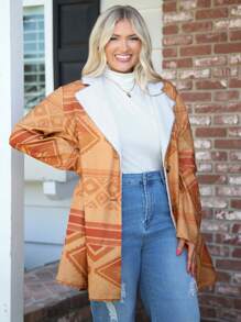 SHEIN LUNE Chaqueta térmica con cuello alto, acolchada y con bolsillos, de estilo nómada occidental, talla grande - Multicolor - Ver 4