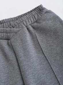SHEIN Unity Women's Solid Color Asymmetrical Waist Casual Thermal Lined Sweatpants - Grey - View 7