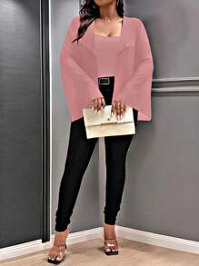 Celure Plus Size Women's Solid Color Flared Casual Open Front Elegant Jacket, Spring & Fall