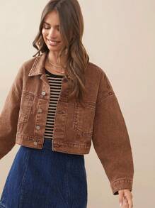 WESTFADE Premium Denim Washed 100% Cotton Jacket - Brown - View 8