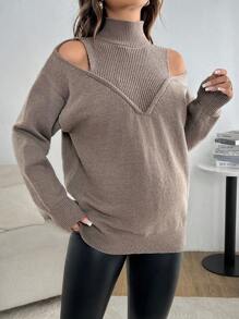 SHEIN Maternity High Neck Open Shoulder Long Sleeve Sweater, Fall & Winter