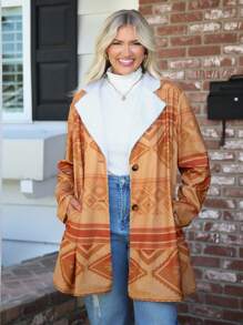 SHEIN LUNE Chaqueta térmica con cuello alto, acolchada y con bolsillos, de estilo nómada occidental, talla grande - Multicolor - Ver 2