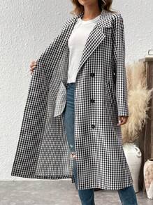 Calvaya Płaszcz codzienny dwurzędowy z długim rękawem i wyciętymi klapami w kratkę w stylu houndstooth
