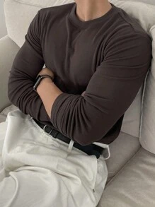 DAZY Áo thun nam màu nâu chải có khóa kéo nửa, mùa thu - màu nâu - Xem 9