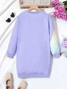 SHEIN Sparklyn Tween Girl Casual Cute Unicorn Print Sweatshirt Autumn Fall - Purple - View 2