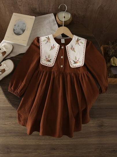 LMoss Kids LMoss 年轻女孩编织纯色多莉领宽松休闲连衣裙