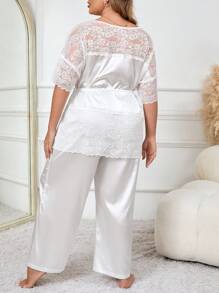Plus Size Kant Patchwork Nachtkleding Set