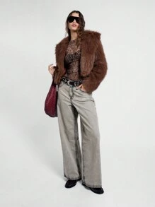 AiiRZ Leopard Print Sheer Long Sleeve Round Neck Fitted Top - Multicolor - View 4