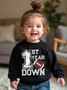 Infant Toddler Girls Cute Graphic Print Crew Neck Sweatshirt, Family Matching Outfits (4 Pieces Sold Separately) - Black - View 1