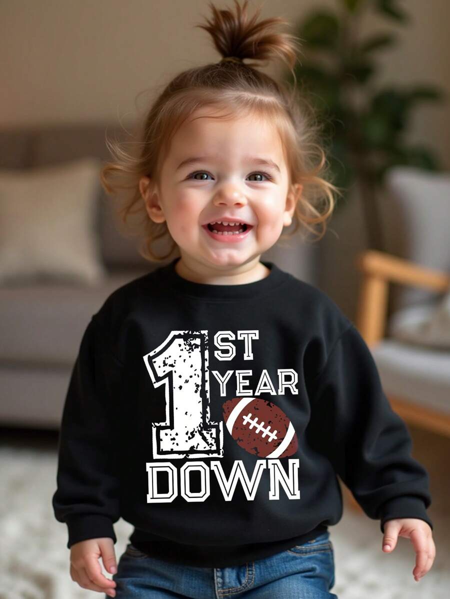 Infant Toddler Girls Cute Graphic Print Crew Neck Sweatshirt, Family Matching Outfits (4 Pieces Sold Separately) - Black - View 1