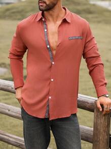 Manfinity Homme Men's Spring Summer Geometric Printed Casual Long Sleeve Shirt - Orange - View 1
