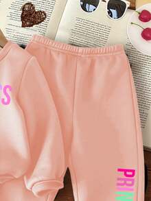 SHEIN 女婴针织柔软套头连帽衫运动服，适合秋冬季 - 粉色 - 查看 4