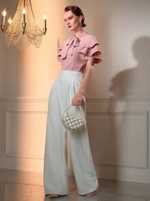 The Great Gatsby x MOTF Blouse à manches courtes superposées avec nœud devant