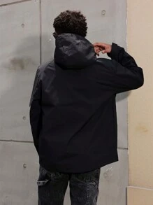 Manfinity Homme Chaqueta con capucha informal para hombres, de primavera y otoño, con bolsillos dobles, ropa de hombre de otoño, chaqueta de hombre de invierno, chaqueta abrigada - Negro - Ver 2
