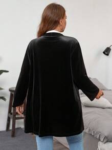 SHEIN LUNE Plus Size Autumn Jacket With Large Lapel, Front Opening And Dual Pockets - Black - View 2