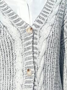 Flirla Plus Size Fashionable Loose-Fit Mixed-Color Cable Knit Long Cardigan Sweater - Black and White - View 6
