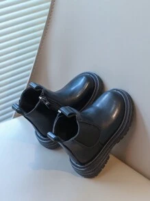 儿童靴子秋冬新款英伦风格平底短靴男童女童幼儿拉链加垫皮靴 - 黑色 - 查看 4