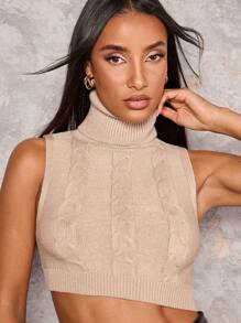 Glamine Women's Autumn/Winter High Neck Cropped Fitted Sweater Vest - Camel - View 1