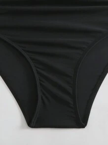 Women's Halter Neck Backless Hollow Out Top & Ruched Fitted Bottoms Swimwear Set Summer - Black - View 5