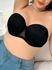 Reggiseno Plus Size con Spalline Rimovibili, Imbottitura, Schiena Trasparente e Dettagli in Pizzo e Rete - nero - Visualizzare 3