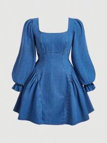 Váy denim mini cỡ lớn MOD, Váy dài tay dài đến gối Sweet Tea, Trang phục Lễ Tạ ơn cho nữ, Váy thanh lịch, Váy thanh lịch cho nữ, Váy quần áo mùa thu cho nữ, Váy dạ hội màu xanh, Váy công chúa cho nữ - Rửa trung bình - Xem 5