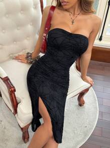 SHEIN EZwear Vestido ajustado sin tirantes de malla para Halloween