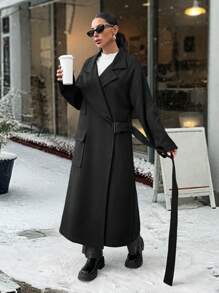 EURMUSE WOMAN ELEGANT OVERCOAT For Autumn & Winter - Black - View 6