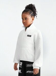 SHEIN Tween Girls Daily Wear Plaid Textured Back To School Sweatshirt For Thanksgiving Fall/Winter   - White - View 3