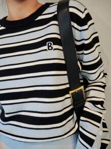 FRIFUL Women's Casual Striped Colorblock Oversized Sweater, For Autumn & Winter - Multicolor - View 5