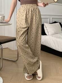 DAZY Floral All-Over Print Relaxed Fit Lounge Pants, Casual Daily Wear Pajama, Fall