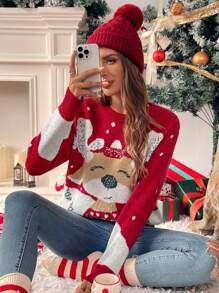 Chiquease 圣诞主题印花休闲圆领长袖毛衣 - 彩色 - 查看 1