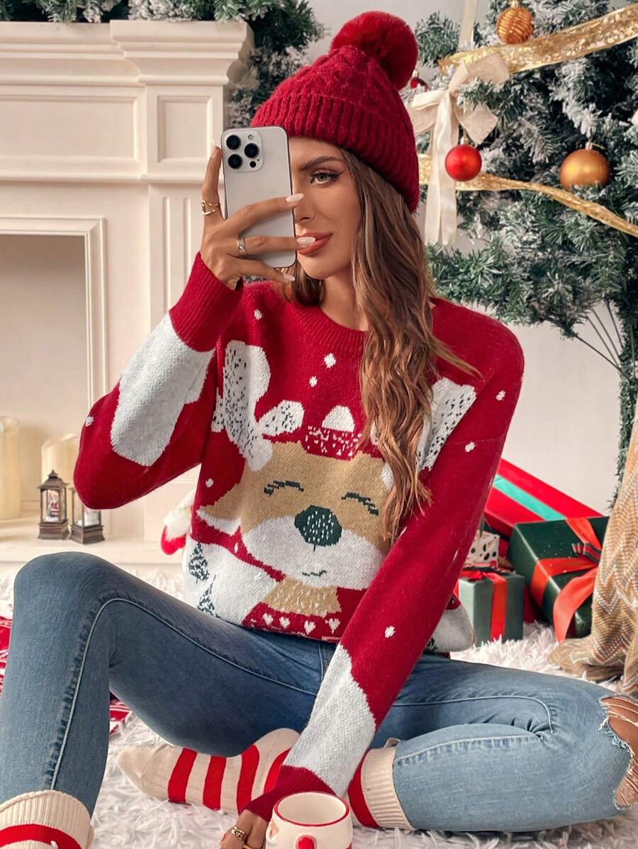 Chiquease 圣诞主题印花休闲圆领长袖毛衣 - 彩色 - 查看 1