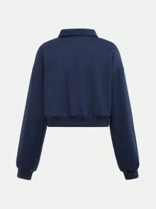 SHEIN 2pcs/Set Teenage Girls Casual Collegiate Letter Printed Drop Shoulder Polo Shirt And Sweatpants Outfit - Royal Blue - View 6