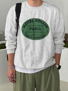 DAZY Men's Autumn Letter Print Pullover Sweatshirt , Crewneck - Grey - View 2