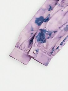 Modelyn Đầm dài tay cổ chữ V in họa tiết hoa nhuộm loang cỡ lớn cho nữ mùa xuân và mùa hè Váy dạ hội dài - Màu tím - Xem 4