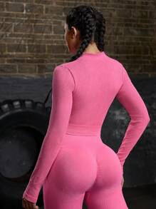 POWERISTA Powerista Women's Letter Zipper Collar Long Sleeve Cropped Seamless Matte Sports Women Jackets