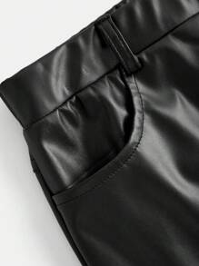 Tween Girl Autumn Winter Fashion Casual Street Cool Niche Loose Straight Leg Elastic Leather Pants - Black - View 5