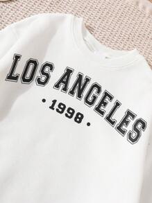 SHEIN Tween Girl 春秋字母印花圆领运动衫和抽绳裤 2 件套休闲运动套装 - 黑色 - 查看 3