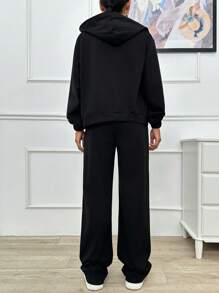 EURMUSE 两件套 两线连帽衫 带闪光宝石细节的运动衫和运动裤 - 黑色 - 查看 2