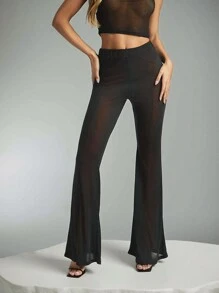 Denimoi Pantalones casuales y sencillos de color liso y talle bajo para mujeres - Negro - Ver 1