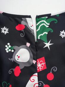 SHEIN Clasi Christmas Cartoon Print Fitted Dress Maxi Women Outfit
