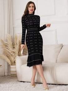 Modelyn Abito in maglia aderente casual con motivo geometrico per le donne, autunnale