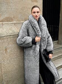 Anewsta Autumn Winter New Stylish Lady Faux Fox Fur Mid-Length Leather Jacket, Fashion Silver Fox Fur Coat For Women - Grey - View 7