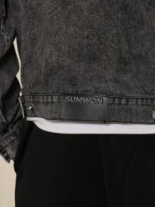 Sumwon 原创工装牛仔卡车司机夹克超大复古经典工人风格冬秋季外套，前拉链 - 黑色 - 查看 4